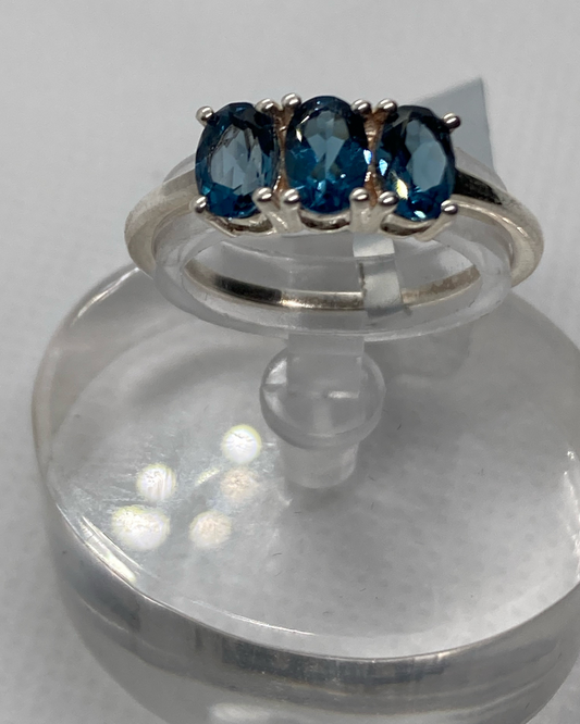 Triple Natural London Blue Topaz Ring