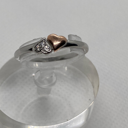 Two tone Heart ring w/ CZ