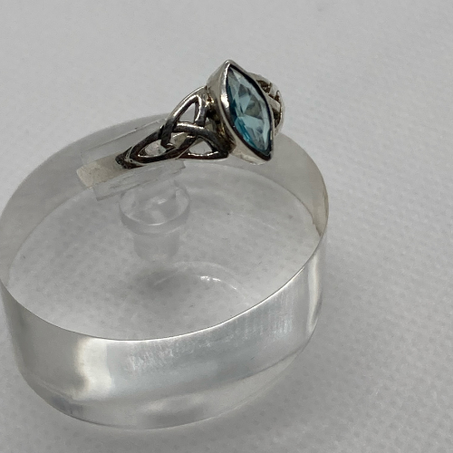 AAA CZ Teal Blue Celtic Ring