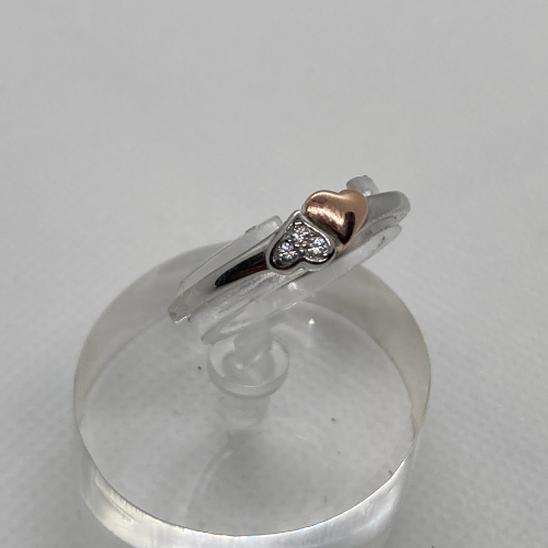 Two tone Heart ring w/ CZ