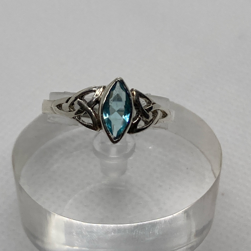 AAA CZ Teal Blue Celtic Ring