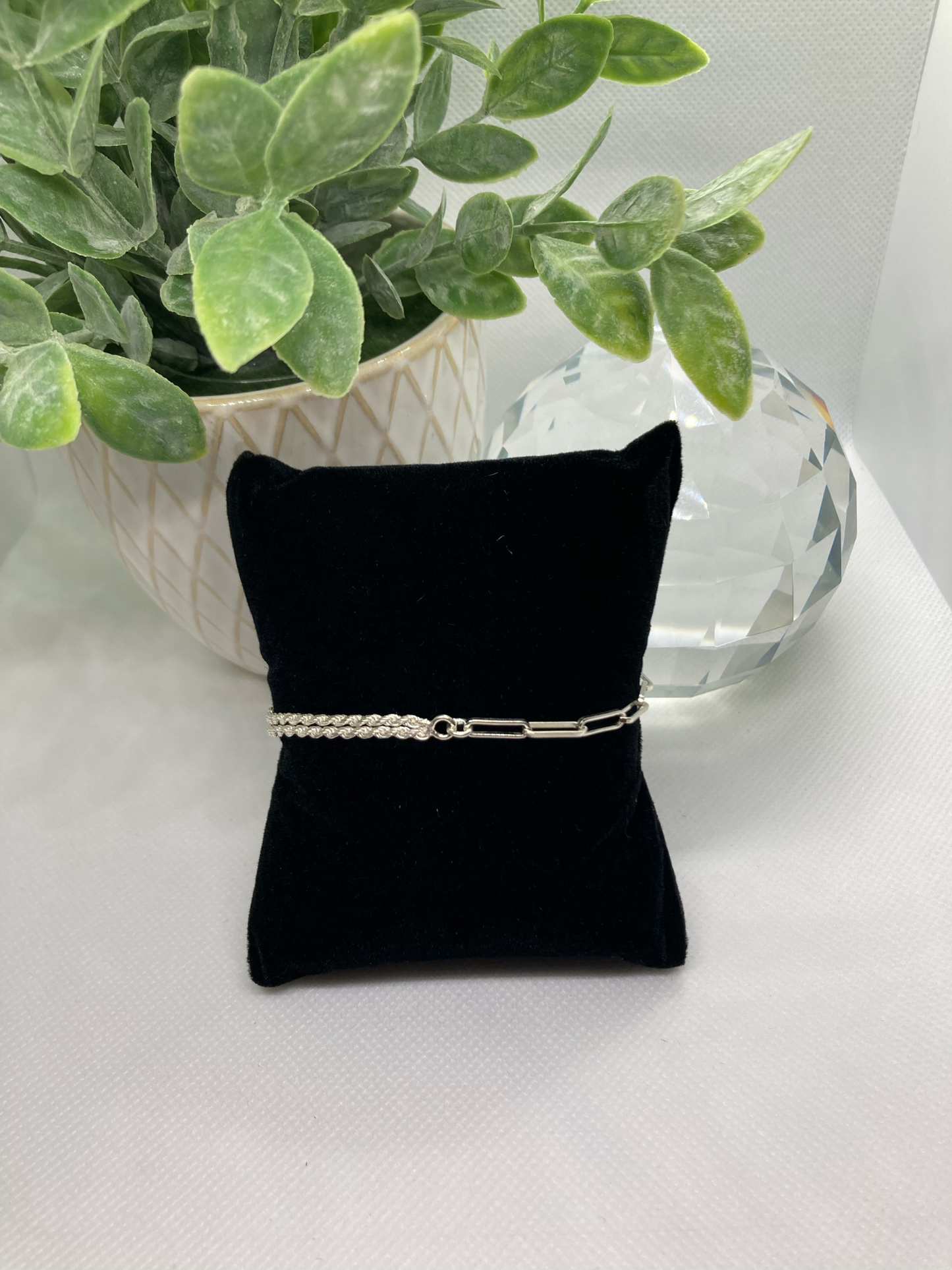 925 Sterling Silver - 7" Half Rope/Paperclip Chain Link Bracelet